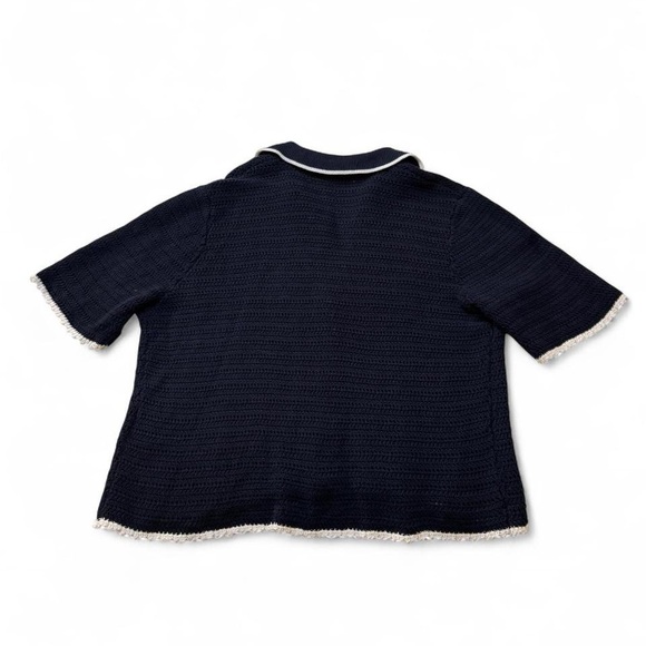 Abercrombie & Fitch Navy and White Crochet-Style Polo M 🤩 - Picture 7 of 11